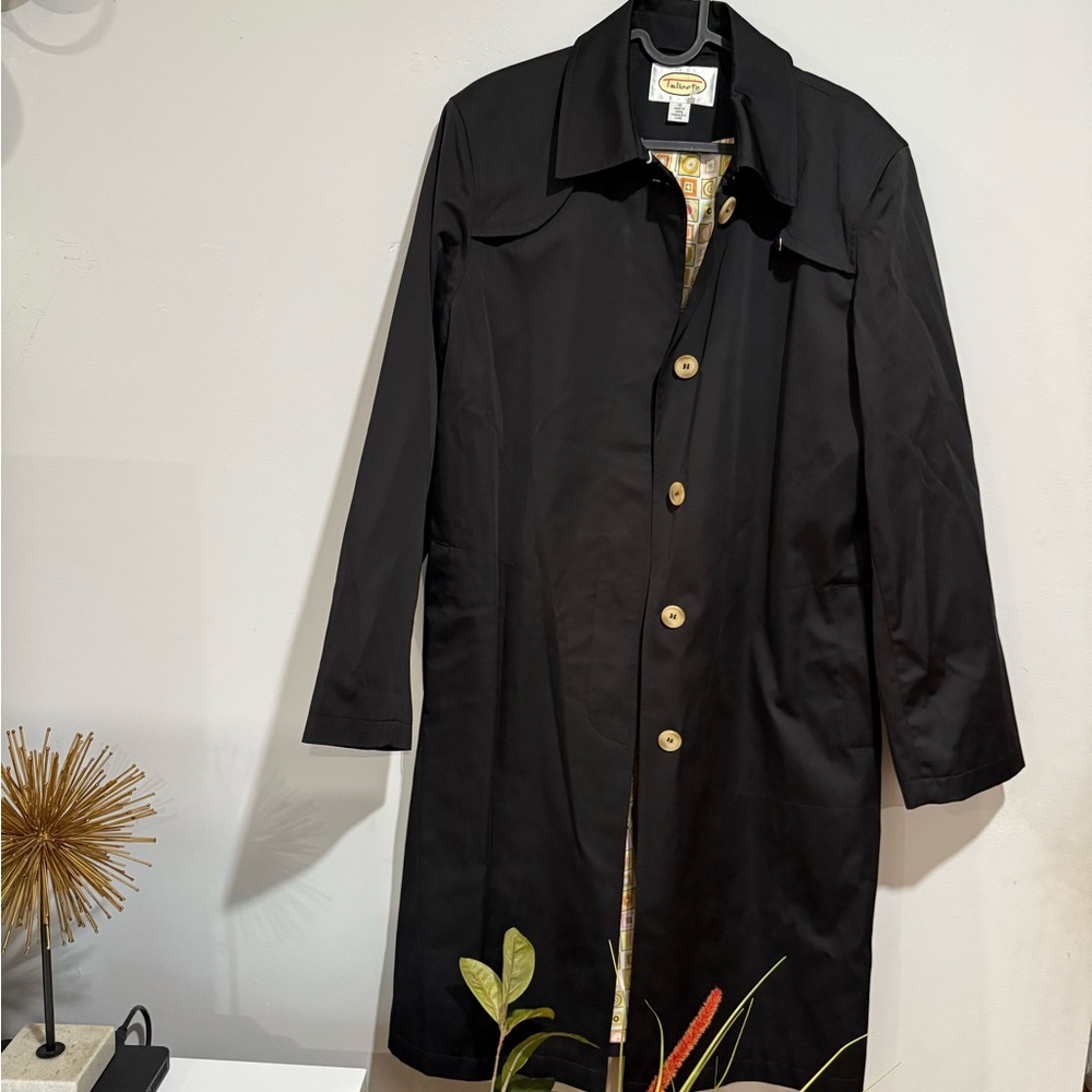 Talbots Black Coat Jacket With Vibrant Patterned … - image 4